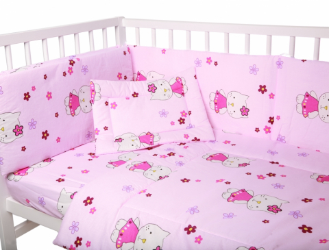Lenjerii si huse patut - Lenjerie patut  pentru Bebelusi  DeLuxe   7 Piese Hello Kitty,  Pink