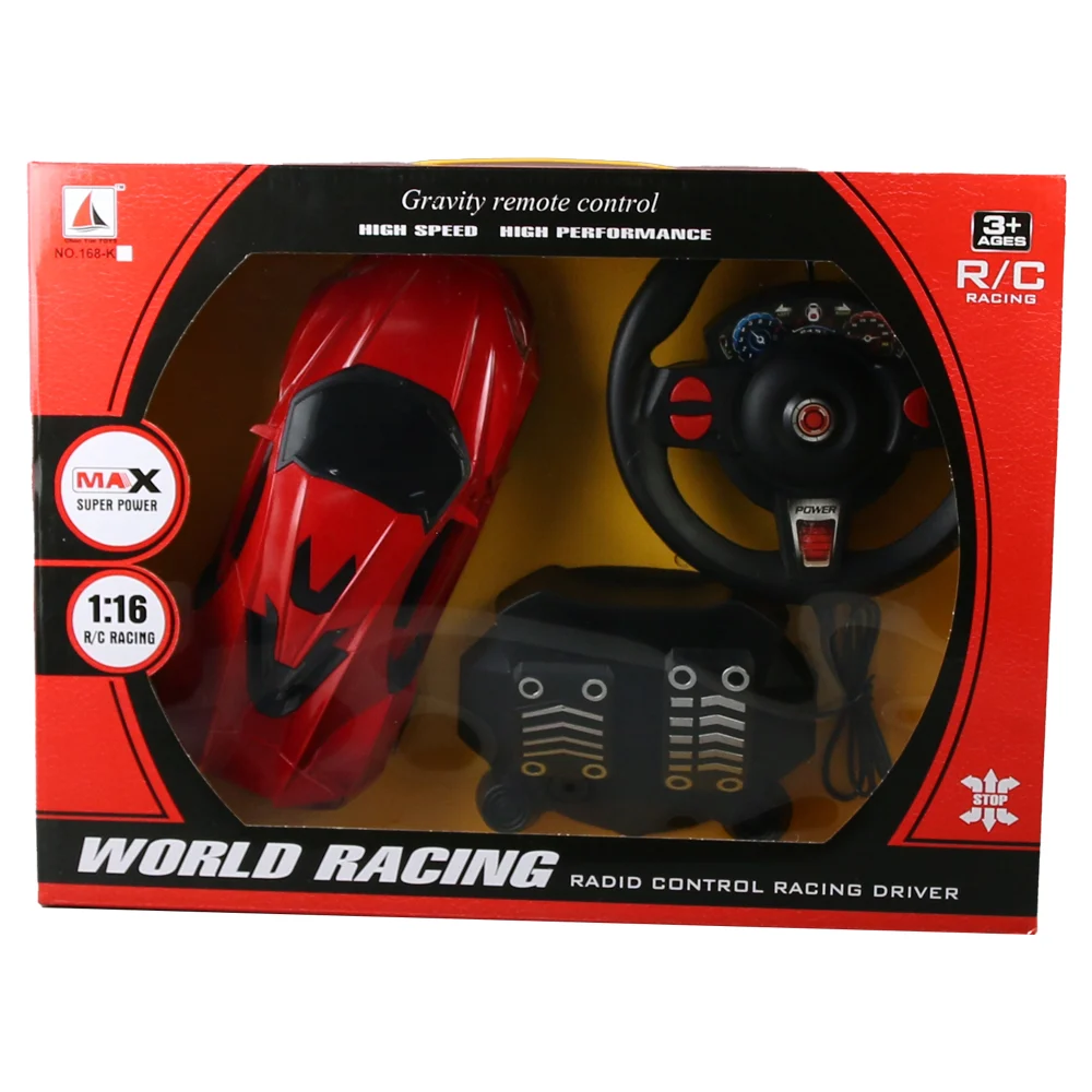 Masina cu Telecomanda tip Volan si Pedale cu Acceleratie  , Scara 1:16, Lumini LED, Design Supercar,  Dimensiune Set   43cm L x 32cm I x 9 cm l  - Masinuta  Rosie [1]