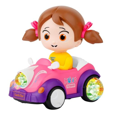 Mașină de Cascadorie Muzicală pentru Fetite, Lumini Intermitente 5D, Rotație la 360 de Grade, Bump Go, Electrică, Alimentată cu Baterii [6]