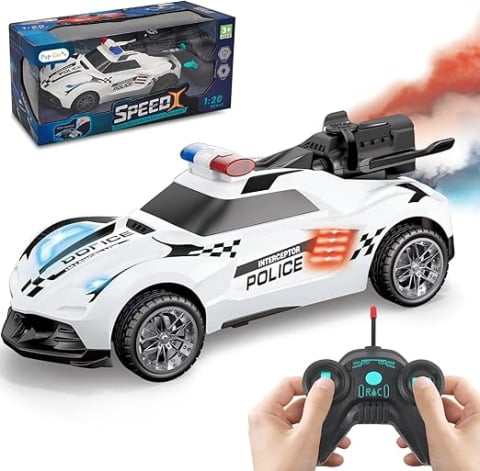 Masinute - Masina de Politie  de Drift Turbo - Stunt Spray Car Police cu Radiocomanda si Efect de Fum SpeedX Multicolor, Scala 1:20