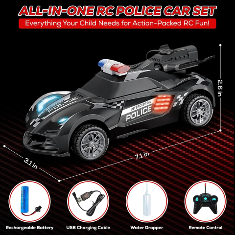 Masina de Politie  de Drift Turbo - Stunt Spray Car Police cu Radiocomanda si Efect de Fum SpeedX  , Scala 1:20  ,  Culoare Neagra [3]