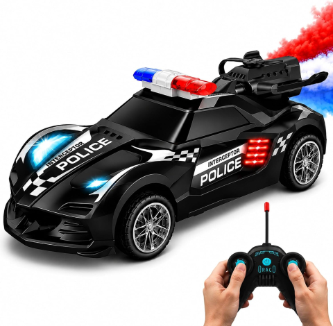 Masinute - Masina de Politie  de Drift Turbo - Stunt Spray Car Police cu Radiocomanda si Efect de Fum SpeedX  , Scala 1:20  ,  Culoare Neagra