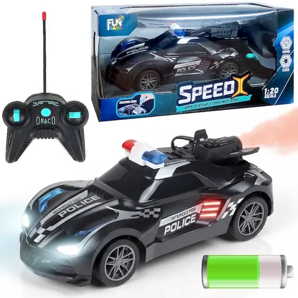 Masinute cu Radiocomanda - Masinuta cu Radiocomanda de Politie SpeedX Drift Turbo, Scoate Fum, Scara 1:20, Lumineaza Farurile, Functii - Stanga, Dreapta, Inainte si Inapoi, Neagra 18 CM