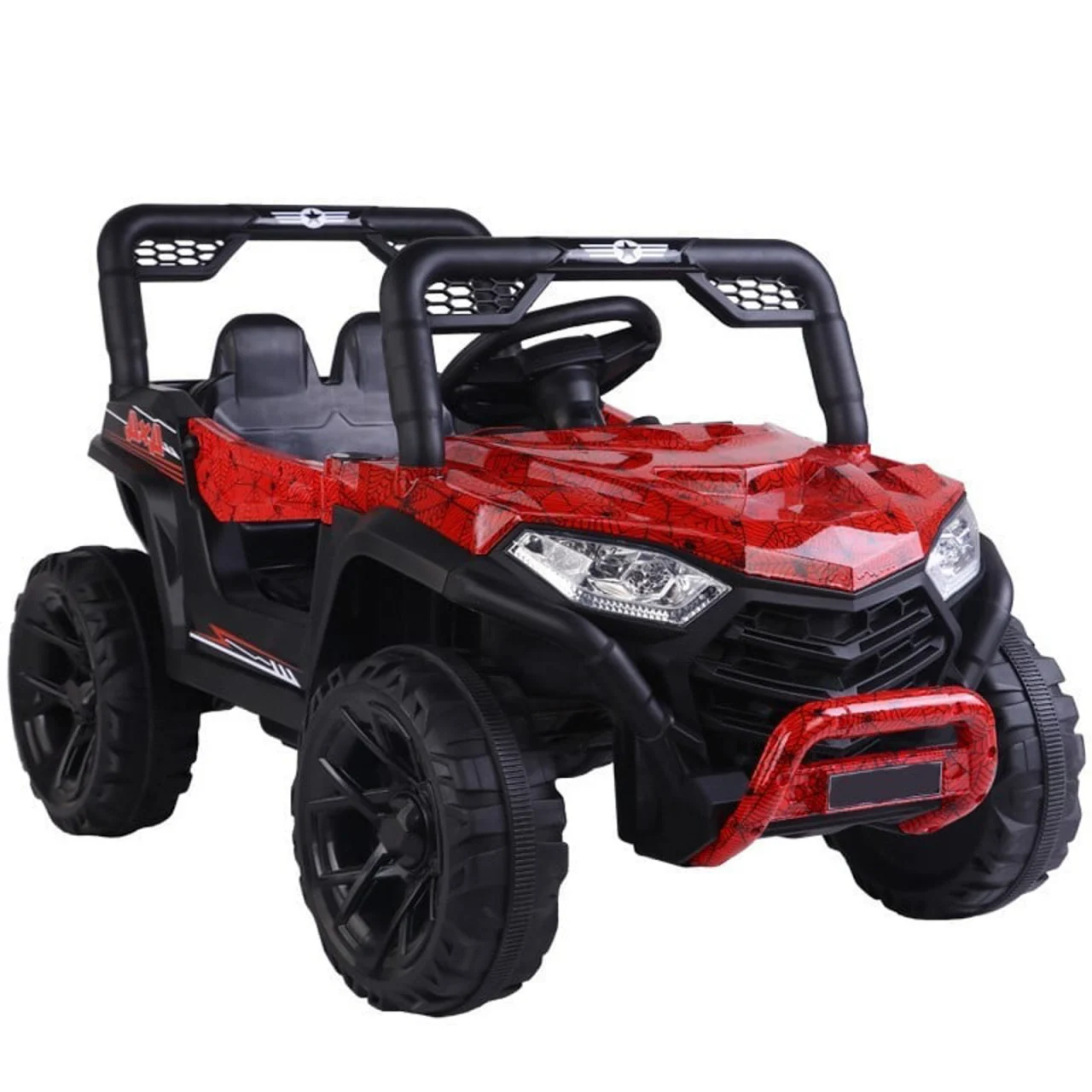 Masinuta Electrica cu Acumulator si Radiocomanda  pentru Copii -  Model Offroad  Buggyi UTV, Faruri Luminoase, 3 Viteze, Lungime 110 cm, , Rosu Camuflaj Spiderman [2]