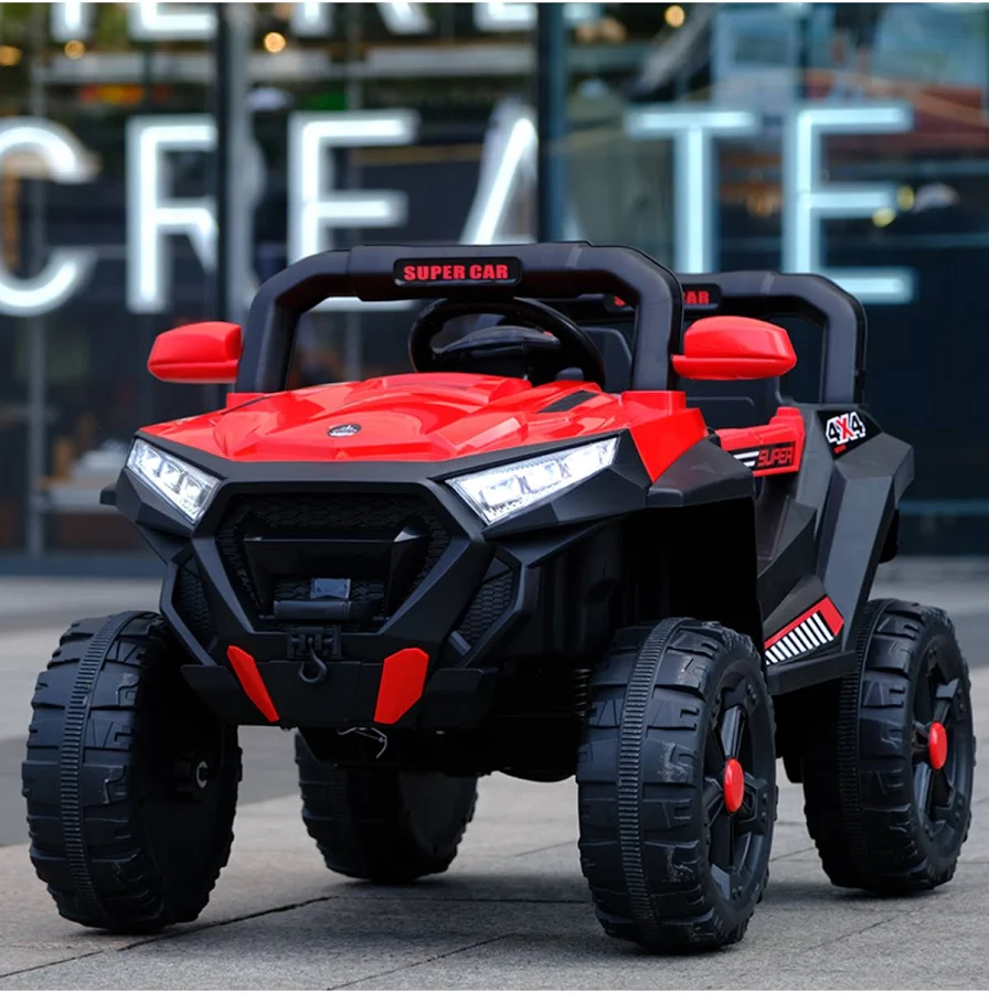 Masinuta Electrica cu Acumulator si Radiocomanda  pentru Copii -  Model Offroad  Buggyi UTV, Faruri Luminoase, 3 Viteze, Lungime 110 cm, , Rosu Camuflaj Spiderman [1]