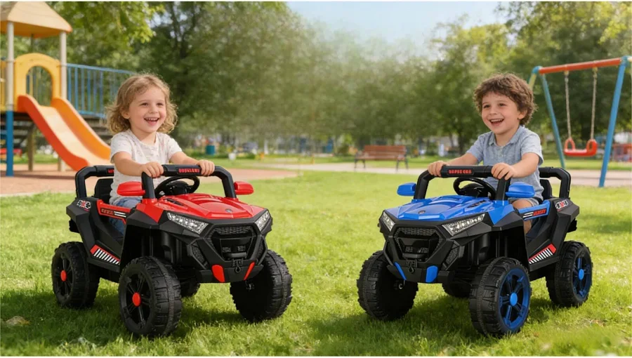 Masinuta Electrica cu Acumulator si Radiocomanda  pentru Copii -  Model Offroad  Buggyi UTV, Faruri Luminoase, 3 Viteze, Lungime 110 cm, , Rosu Camuflaj Spiderman [13]