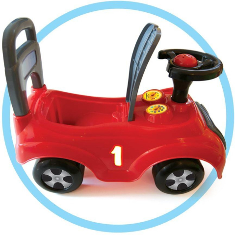 Masinuta tip Premergator pentru Bebelusi cu Volan si Spatiu de Depozitare, Spatar Inalt - Model Formula 1  - Rosu cu Negru [7]