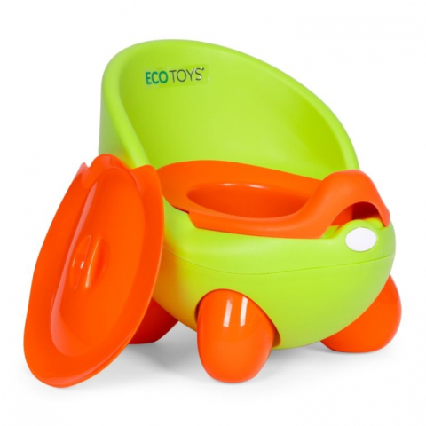 Olita Scaunel Bebe Ergonomic cu Capac , Scaun de Toaletă cu Picioruse  Antiderapante Throne pentru Antrenament WC - Verde cu Portocaliu [4]