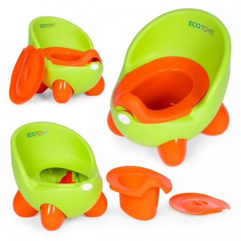 Olita Scaunel Bebe Ergonomic cu Capac , Scaun de Toaletă cu Picioruse  Antiderapante Throne pentru Antrenament WC - Verde cu Portocaliu [1]