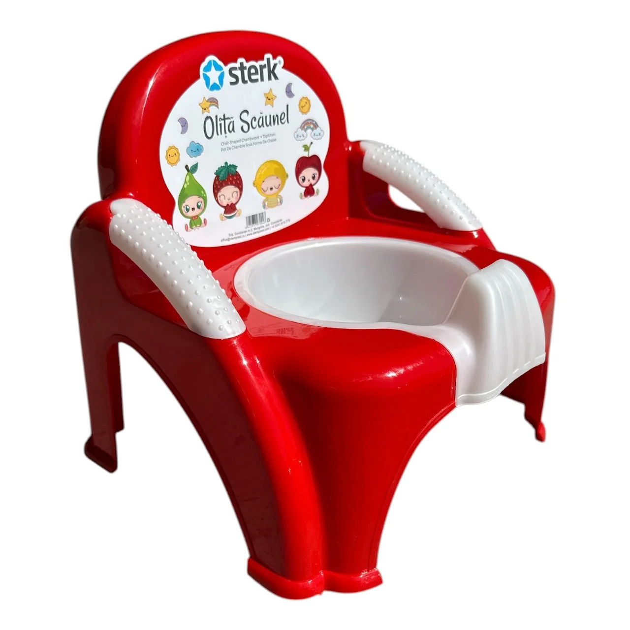 Olite si reductoare WC - Olita tip Scaunel cu Manere si Baza Detasabila, Design Ergonomic, Marginile Rotunjite si Suprafata Netedă Dimensiuni 26.5 x 29 x 31 CM  - Culoare Rosie