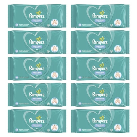 Servetele umede bebelusi - Pachet 10 x Servetele Umede Pampers Fresh Clean, 52 Bucati