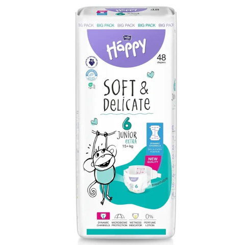 Pachet Promo : Scutece Pachet Lunar Plus  Bella Happy Soft & Delicate Junior Extra   15kg+  NR. 6   -  4 x 48 Buc * 192 Buc + 1 Pachet  Servetele Umede cu Capac   Baby Fin 120 Buc  Cadou [9]