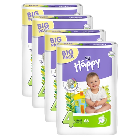 Scutece si chilotei - Pachet Promo: Scutece Happy Big Pack Maxi, Marimea NR. 4, 9+ kg, 4 X 66* 264 bucati