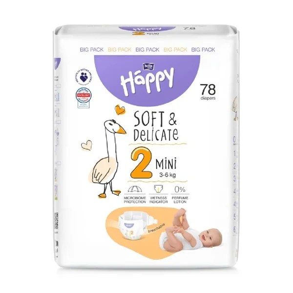 Pachet Promo : Scutece Happy Soft & Delicate 3-6 kg Mini,  Marimea 2, 78 bucati, Bella Baby Happy [1]