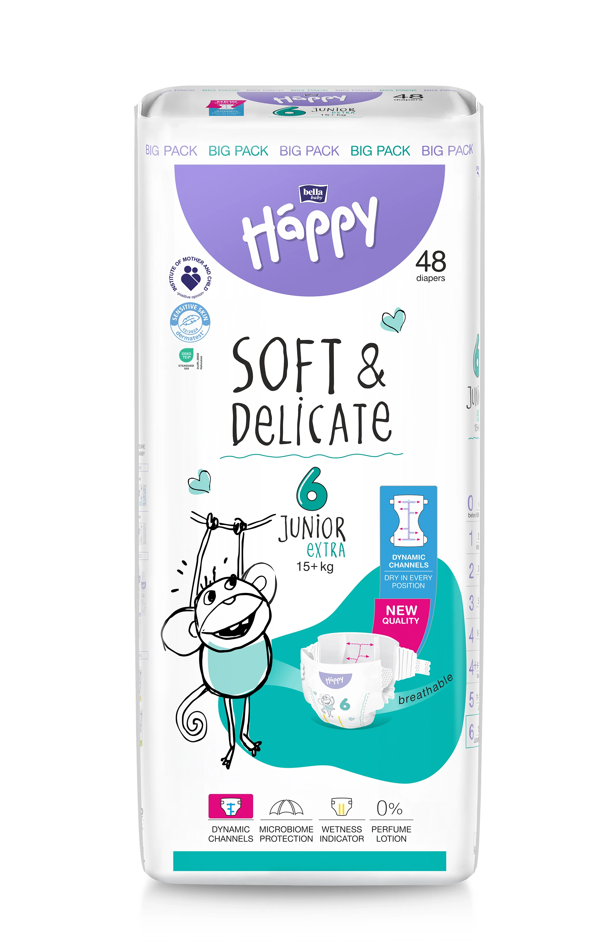Scutece si chilotei - Scutece Happy Soft&Delicate Junior Extra, Marimea 6,+15kg ,   48 buc