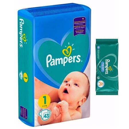 Scutece si chilotei - Pachet Scutece Pampers pentru Nou Nascuti, Ultra Protection    Active Baby Giant Pack, Nr. 1, 2-5 kg, 43 Buc +  Servetele Umede  Pampers Baby Fresh  52 Buc