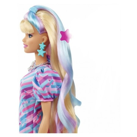Papusa Barbie cu par lung si accesorii, Totally Hair Stars - 15 Piese Suplimentare, inclusiv 8 agrafe de par cu schimbare de culoare, Accesorii pentru Coafare si o Moda Suplimentara [2]