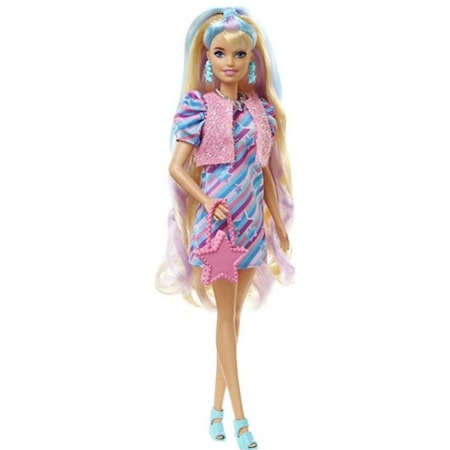 Papusa Barbie cu par lung si accesorii, Totally Hair Stars - 15 Piese Suplimentare, inclusiv 8 agrafe de par cu schimbare de culoare, Accesorii pentru Coafare si o Moda Suplimentara [4]