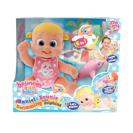 Jucarii, Copii & Bebe - Papusa Bouncin’ Baby, Inoata cu delfinii - Fetita Bounie