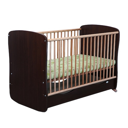Patut bebe - Patut Copii din Lemn cu sertar si sistem de leganare wenge 120 x 60 cm