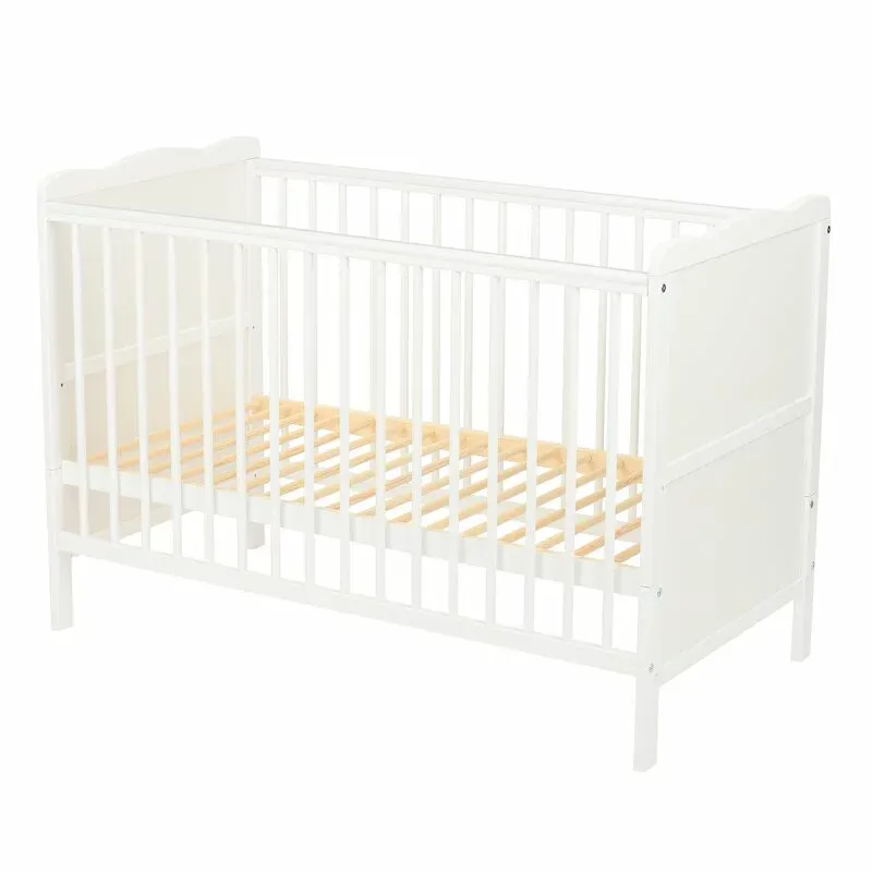 Patut din Lemn Bebe, 120x60 CM,  Sina speciala pentru dentitie, Multifunctional, EN716-1, EN716-2, Alb, Qmini, Julia [8]