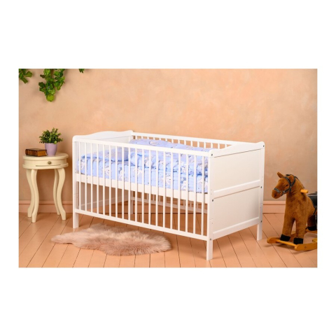 Patut din Lemn din Lemn Masiv de Fag -  Co - Sleeper  Multifunctional - Transformabil in Pat Junior Utilizabil pana la 6-7 Ani , Dimensiune 120x60  CM - ALB [5]