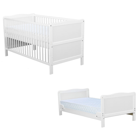 Jucarii, Copii & Bebe - Patut din Lemn din Lemn Masiv de Fag -  Co - Sleeper  Multifunctional - Transformabil in Pat Junior Utilizabil pana la 6-7 Ani , Dimensiune 120x60  CM - ALB