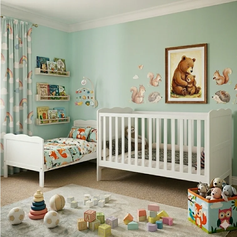 Patut  pentru Bebelusi din Lemn Masiv de Fag -  Co - Sleeper  Multifunctional - Transformabil in Pat Junior Utilizabil pana la 6-7 Ani , Dimensiune 120x60  CM - ALB [6]