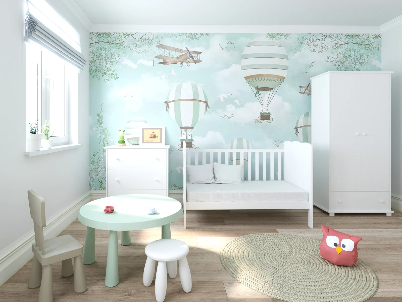 Patut  pentru Bebelusi din Lemn Masiv de Fag -  Co - Sleeper  Multifunctional - Transformabil in Pat Junior Utilizabil pana la 6-7 Ani , Dimensiune 120x60  CM - ALB [13]