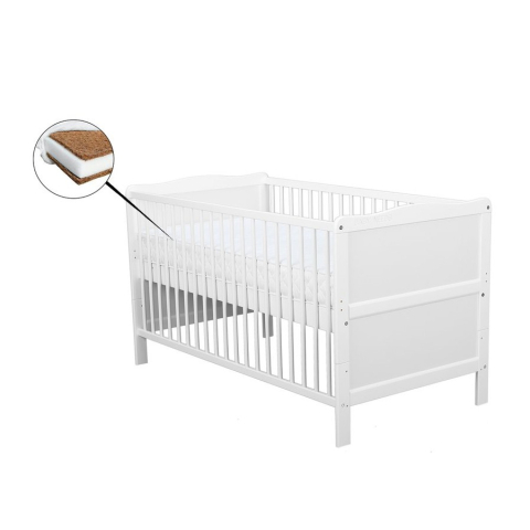 Patut 2in1 pentru Bebelusi si Juniori - Smart  Co-Sleeper -  Laterala Detasabila ,  Tranformabil in Pat Junior,  100% Lemn  Masiv de Fag,, 3 Nivele  de Inaltime,  120x60 CM - Alb [16]