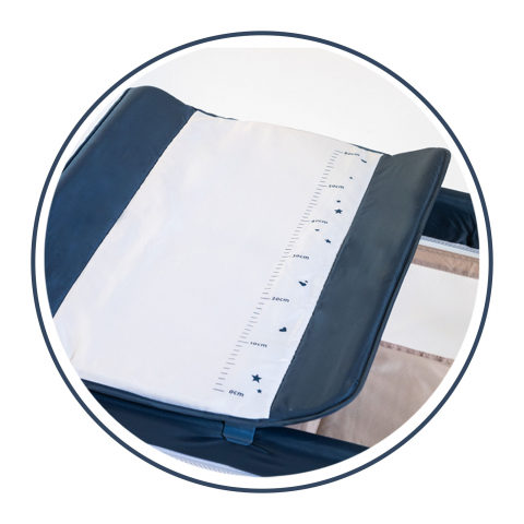 Patut / Tarc de Joaca, Pliant 2 in 1 pentru Bebelusi si Copii Voiaj Sleepy Baby, 2 Nivele, Intrare Laterala, Portabil, Etaj Intermediar Nou-Nascuti, Masuta de Infasat, Geanta Transport -Albastru/Bej [5]