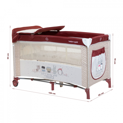 Patut / Tarc de Joaca, Pliant 2 in 1 pentru Bebelusi si Copii Voiaj Sleepy Baby, 2 Nivele, Intrare Laterala, Portabil, Etaj Intermediar Nou-Nascuti, Masuta de Infasat, Geanta Transport -Grena /Bej [4]