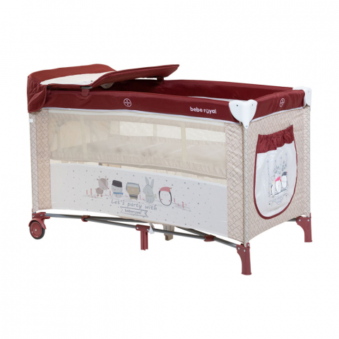 Patut bebe - Patut / Tarc de Joaca, Pliant 2 in 1 pentru Bebelusi si Copii Voiaj Sleepy Baby, 2 Nivele, Intrare Laterala, Portabil, Etaj Intermediar Nou-Nascuti, Masuta de Infasat, Geanta Transport -Grena /Bej