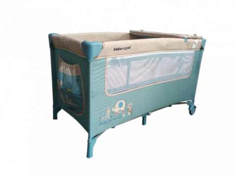 Patut / Tarc de Joaca Pliant Voiaj 2 in 1 pentru Bebelusi si Copii  Sleepy Baby, 2 Nivele, Intrare Laterala, Portabil, Etaj Intermediar Nou-Nascuti, Masuta de Infasat, Salteluta, Geanta Transport - Turcoaz [2]