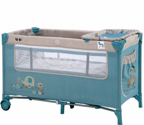 Patut bebe - Patut / Tarc de Joaca Pliant Voiaj 2 in 1 pentru Bebelusi si Copii  Sleepy Baby, 2 Nivele, Intrare Laterala, Portabil, Etaj Intermediar Nou-Nascuti, Masuta de Infasat, Salteluta, Geanta Transport - Turcoaz