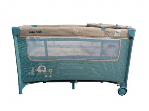 Patut / Tarc de Joaca Pliant Voiaj 2 in 1 pentru Bebelusi si Copii  Sleepy Baby, 2 Nivele, Intrare Laterala, Portabil, Etaj Intermediar Nou-Nascuti, Masuta de Infasat, Salteluta, Geanta Transport - Turcoaz [1]