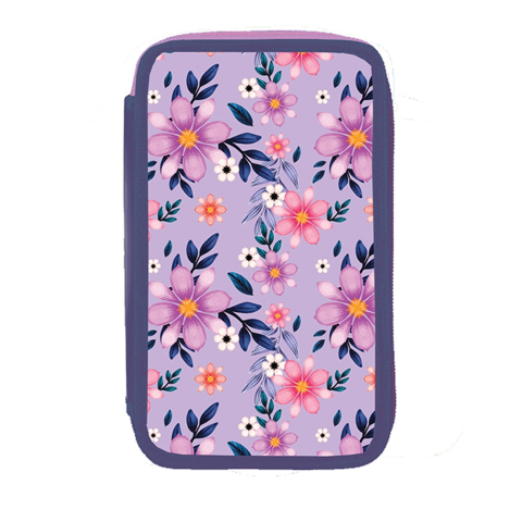 Penar Scolar Echipat pentru Fetite - Dream Create Inspire - 3  X Compartimente cu Fermoar, Model Floral, Violet [2]