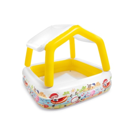 Piscine copii - Piscina gonflabila patrata, cu acoperis, galben/alb, 157 x 157 x 122 cm