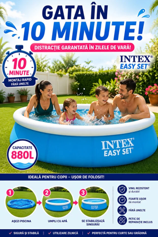 Piscină Gonflabilă pentru Copii, Intex  Easy Set, 183x51 cm, 880L, Montaj Rapid 10 Min, Vinil Rezistenti, Albastră [4]