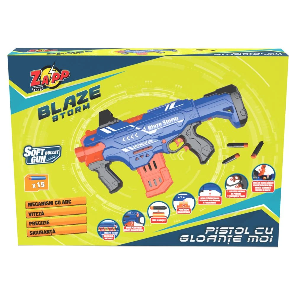 Jucarii in Reclama TV - Pistol cu Incarcator si 15 Sageti din burete moi - Top Gun Blaze Storm cu Raza Lunga de Actiune