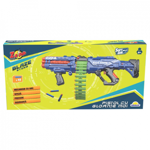 Jucarii in Reclama TV - Pistol Mitraliera Blaze Zapp Storm  Soft Gun cu 40 gloante din burete moi