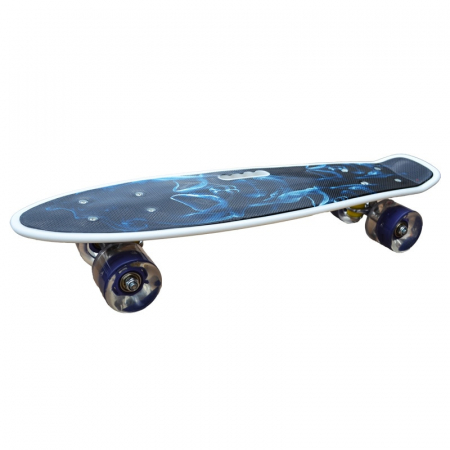 Skateboard - Placa skateboard, pennyboard cu roti silicon, LED, maner transport, 55 cm, Bleumarin