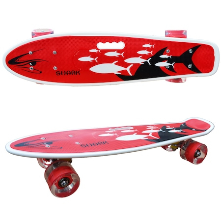 Placa skateboard, pennyboard cu roti silicon, LED, maner transport, 55 cm, Rosu [2]