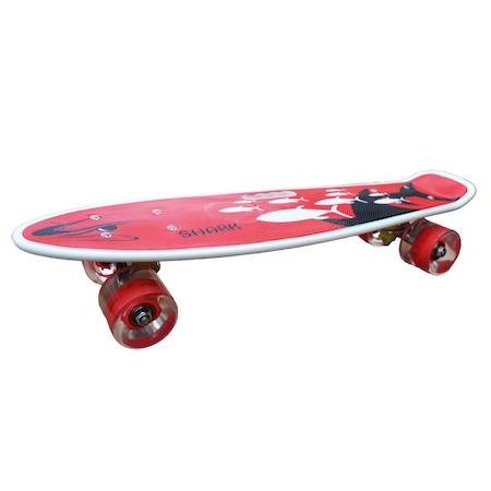 Skateboard - Placa skateboard, pennyboard cu roti silicon, LED, maner transport, 55 cm, Rosu