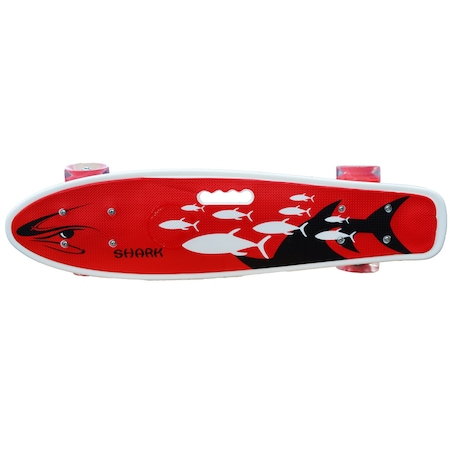 Placa skateboard, pennyboard cu roti silicon, LED, maner transport, 55 cm, Rosu [1]