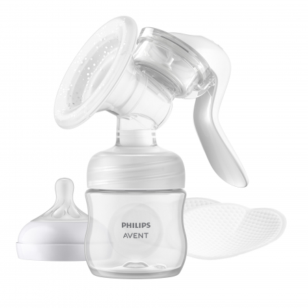 Pompe de san - Pompa de san manuala pentru hranire naturala Philips Avent SCF430/10, Tehnologie Natural Motion pentru un debit rapid de lapte, marime standard, biberon 0+ luni de 125 ml
