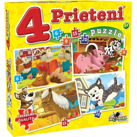 Puzzle - Puzzle 4 Prieteni Mici ,gaina,purcel,cal ,pisica, 20 Piese