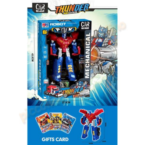 Roboti de jucarie - Robot Transformabil in Masinuta Roboforces  Transformer Thunder Car Mechanical - Tunet Rosu