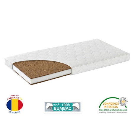 Saltea pentru Bebelusi -  Somn Usor, Fibra de Cocos, Husa Detasabila 100%  Antibacteriana, Antialergica & Lavabila , 120x60x12 cm [1]