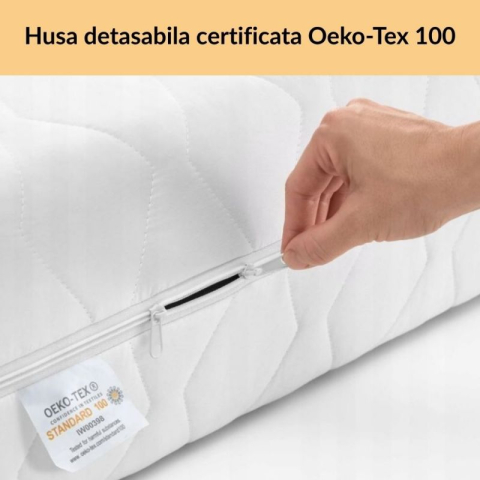 Saltea pentru Bebelus  -  Somn Usor, Fibra de Cocos, Husa  100%   Antibacteriana, Antialergica & Lavabila , 120x60x10 cm [6]